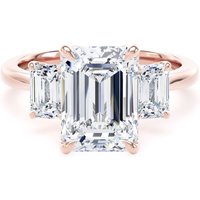 18ct Rose Gold 4.00cttw Emerald Cut Lab Grown Diamond 3 Stone Engagement Ring - Ring Size X