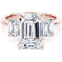 18ct Rose Gold 5.20cttw Emerald Cut Lab Grown Diamond 3 Stone Engagement Ring - Ring Size P.5