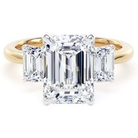 18ct Yellow Gold and Platinum 4.00cttw Emerald Cut Lab Grown Diamond 3 Stone Engagement Ring - Ring Size Y.5