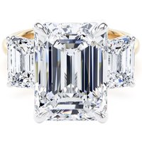 18ct Yellow Gold and Platinum 9.00cttw Emerald Cut Lab Grown Diamond 3 Stone Engagement Ring - Ring Size J