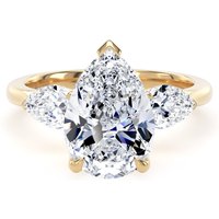 18ct Yellow Gold 4.00cttw Pear Cut Lab Grown Diamond 3 Stone Engagement Ring - Ring Size F