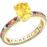 Love By Faberge 18ct Yellow Gold Oval Yellow Sapphire Fluted Ring with Multicoloured Gemstone Shoulders - Ring Size M