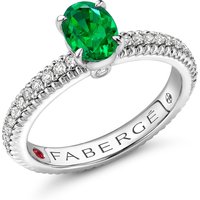 Love By Faberge 18ct White Gold Emerald Fluted Ring with Diamond Set Shoulders - Ring Size O