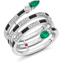 Beetlejuice 18ct White Gold Emerald & Diamond Spiral Wrap Ring - Ring Size K