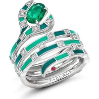 Beetlejuice 18ct White Gold Emerald & Diamond Sandworm Spiral Wrap Ring - Ring Size I
