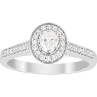 Oval Cut 0.35 Carat Total Weight Halo Diamond Ring In 18 Carat White Gold - Ring Size M