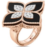 Princess Flower 18ct Rose Gold 0.72ct Diamond & Black Jade Ring - Ring Size M