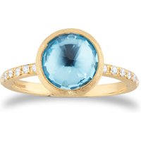 18ct Yellow Gold Jaipur Colour Collection Diamond & Blue Topaz Stacking Ring - Ring Size J