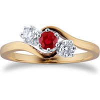 18ct Yellow Gold Ruby And Diamond 3 Stone Ring - Ring Size C.5