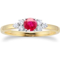 18ct Yellow Gold Ruby and Brilliant Cut Diamond Ring - Ring Size K.5