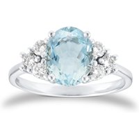 9ct White Gold Aquamarine and Brilliant Cut Diamond Ring - Ring Size W