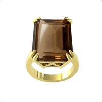 9ct Yellow Gold Emerald Cut Smokey Quartz Ring - Ring Size L