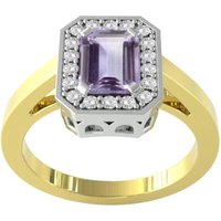 9ct Yellow and White Gold Amethyst and Diamond Halo Ring - Ring Size D