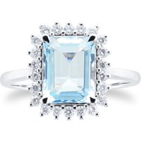 9ct White Gold Aquamarine & Diamond Cluster Ring - Ring Size X.5