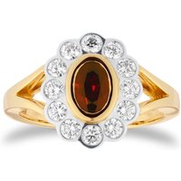 9ct Yellow and White Gold Garnet and Diamond Cluster Ring. - Ring Size Y