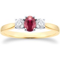 9ct Yellow and White Gold 3 Stone Ruby & Diamond Ring - Ring Size I