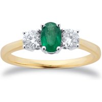 9ct Yellow and White Gold 3 Stone Emerald & Diamond Ring - Ring Size T