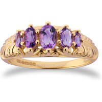 9ct Yellow Gold Victorian Style 5 Stone Amethyst Rings - Ring Size E.5