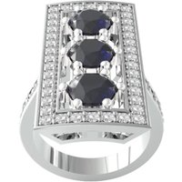 18ct White Gold Art Deco Sapphire & Diamond Plaque Ring - Ring Size B