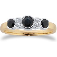 9ct Yellow Gold Sapphire And Diamond 5 Stone Ring - Ring Size K