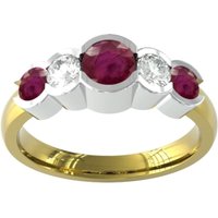 18ct Yellow Gold Ruby And Diamond 5 Stone Ring - Ring Size Q.5