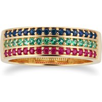 9ct Yellow Gold Ruby Emerald & Sapphire Half Eternity Ring - Ring Size E