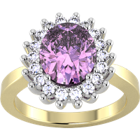 9ct Yellow and White Gold Amethyst and Diamond Cluster Ring - Ring Size E