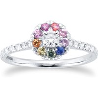 9ct White Gold Diamond & Rainbow Sapphire Halo Ring - Ring Size B