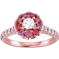 9ct Rose Gold Diamond & Red - Ring Size R.5