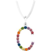 9ct White Gold Rainbow Sapphire Initial C Pendant & Chain