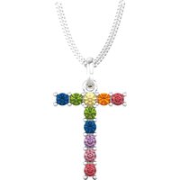 9ct White Gold Rainbow Sapphire Initial T Pendant & Chain