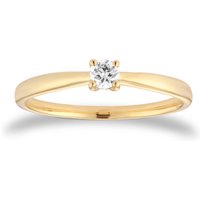 9ct Yellow Gold 4 Claw Round Brilliant Cut Diamond Ring - Ring Size L.5