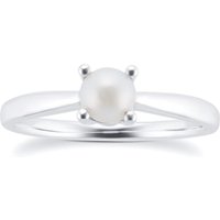 9ct White Gold 4 Claw Fresh Water Pearl Ring - Ring Size P