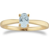 9ct Yellow Gold 4 Claw Oval Aquamarine Ring