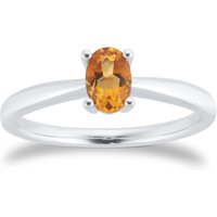 9ct White Gold 4 Claw Oval Citrine Ring - Ring Size Q
