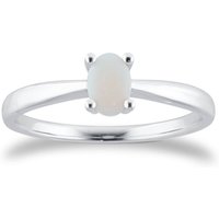 9ct White Gold 4 Claw Oval Opal Ring - Ring Size W