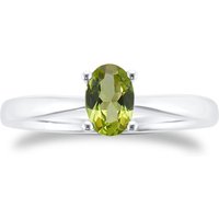 9ct White Gold 4 Claw Oval Peridot Ring - Ring Size N