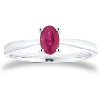 9ct White Gold 4 Claw Oval Ruby Ring - Ring Size U