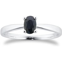 9ct White Gold 4 Claw Oval Sapphire Ring - Ring Size N