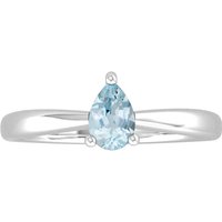 9ct White Gold 4 Claw Pear Cut Aquamarine Ring - Ring Size K.5