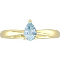 9ct Yellow Gold 4 Claw Pear Cut Aquamarine Ring - Ring Size V