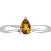 9ct White Gold 4 Claw Pear Cut Citrine Ring - Ring Size E