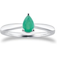9ct White Gold 4 Claw Pear Cut Emerald Ring - Ring Size S.5
