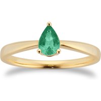 9ct Yellow Gold 4 Claw Pear Cut Emerald Ring - Ring Size C.5