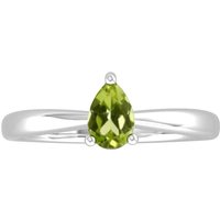 9ct White Gold 4 Claw Pear Cut Peridot Ring - Ring Size L