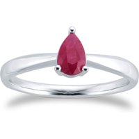 9ct White Gold 4 Claw Pear Cut Ruby Ring - Ring Size H.5