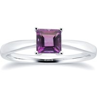9ct White Gold 4 Claw Square Amethyst 5mm x 5mm Ring- Ring Size O