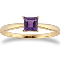 9ct Yellow Gold 4 Claw Square Amethyst 5mm x 5mm Ring- Ring Size N