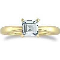 9ct Yellow Gold 4 Claw Square Aquamarine 5mm x 5mm Ring- Ring Size S