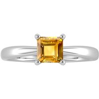 9ct White Gold 4 Claw Square Citrine 5mm x 5mm Ring- Ring Size E.5